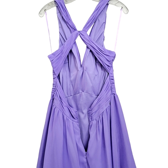Nwot Hailey by Adrianna Papell Lilac Ruched Emperor Waist Chiffon High Low Gown - Picture 13 of 16